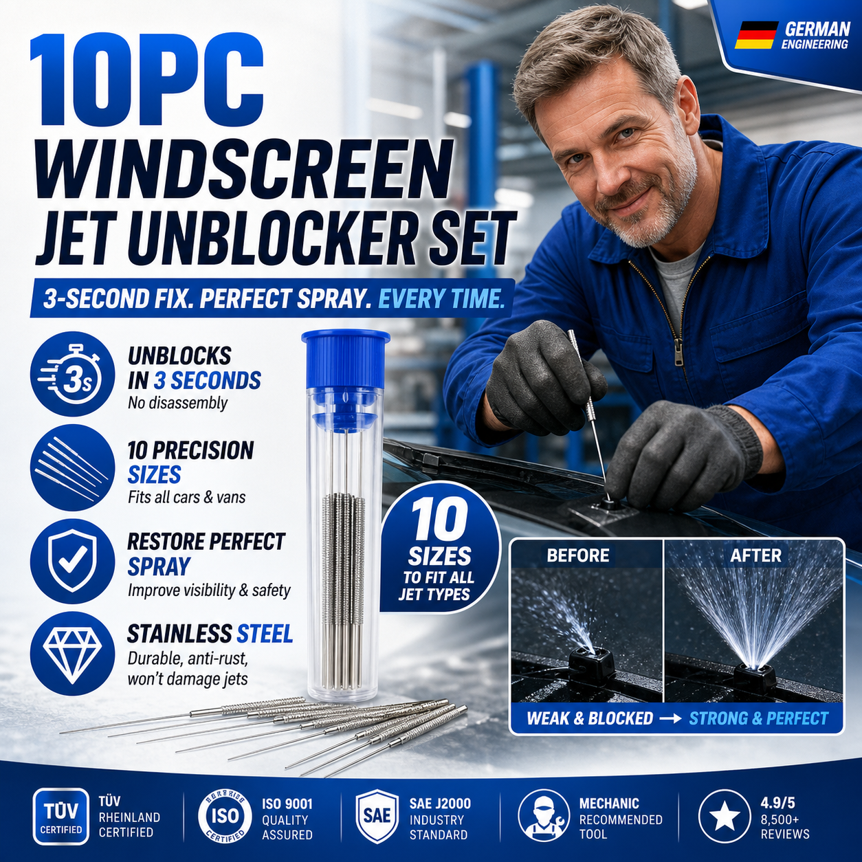 10pc Windscreen Washer Jet Unblocker Set | Universal Nozzle Cleaning Needles