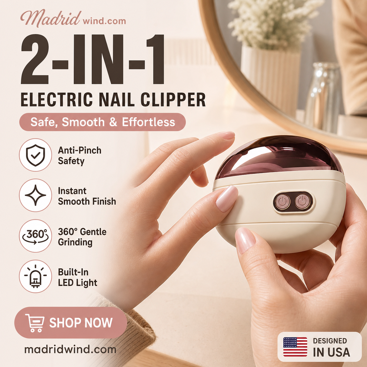 🥳2026 HOT SALE🥳💞50K+ SOLD!💅🛡️ 50% OFF! 2‑in‑1 Electric Nail Clipper & Polisher – Anti‑pinch safety stops on contact. LED light for clear view – safe for kids & seniors! ✨👵
