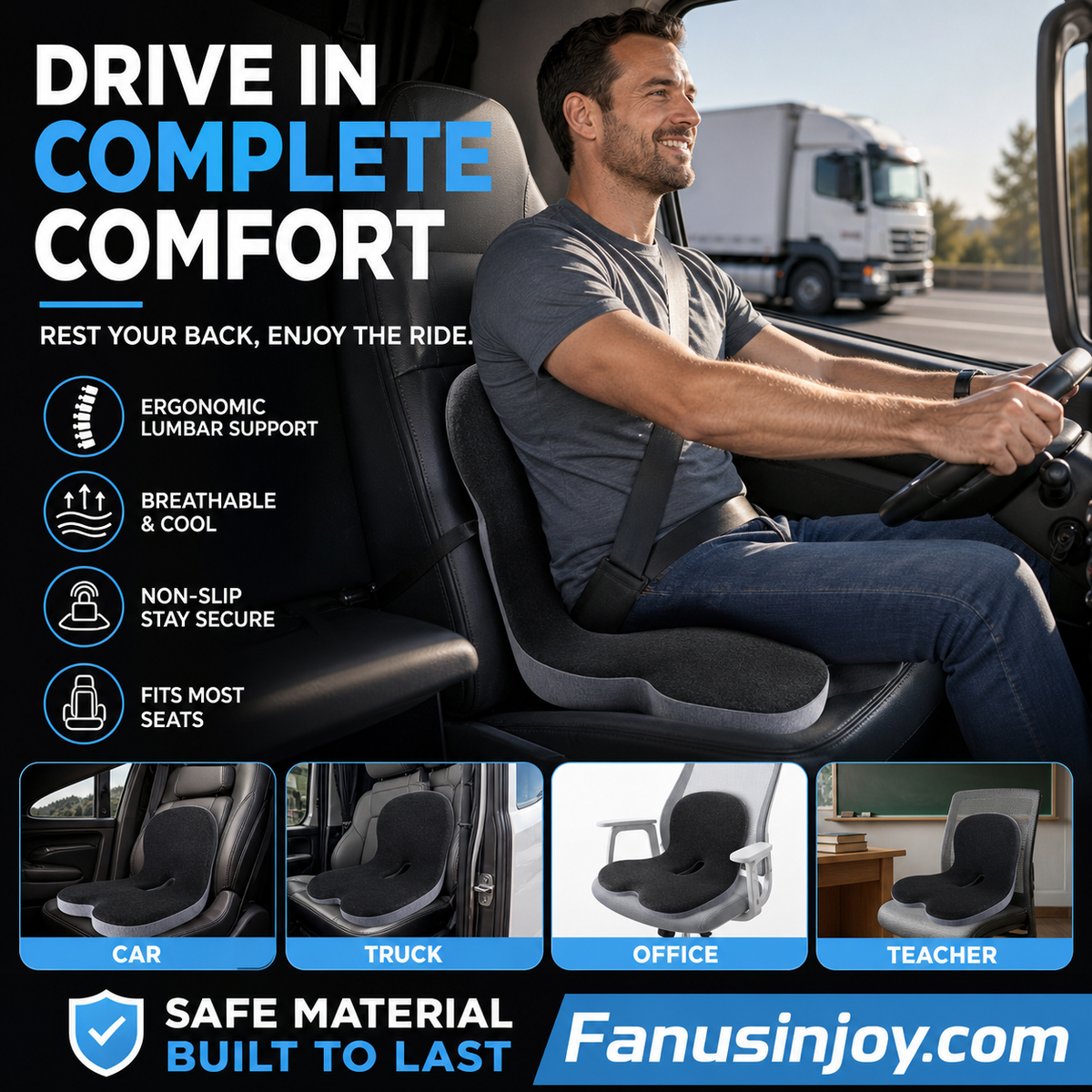 🥳2026 HOT SALE🥳💞50K+ SOLD! 🚗💺 50% OFF! Memory Foam Car Seat Cushion – orthopedic relief for tailbone & sciatica, breathable 3D mesh, anti-slip base. For cars, office & gaming chairs! 🛡️✅