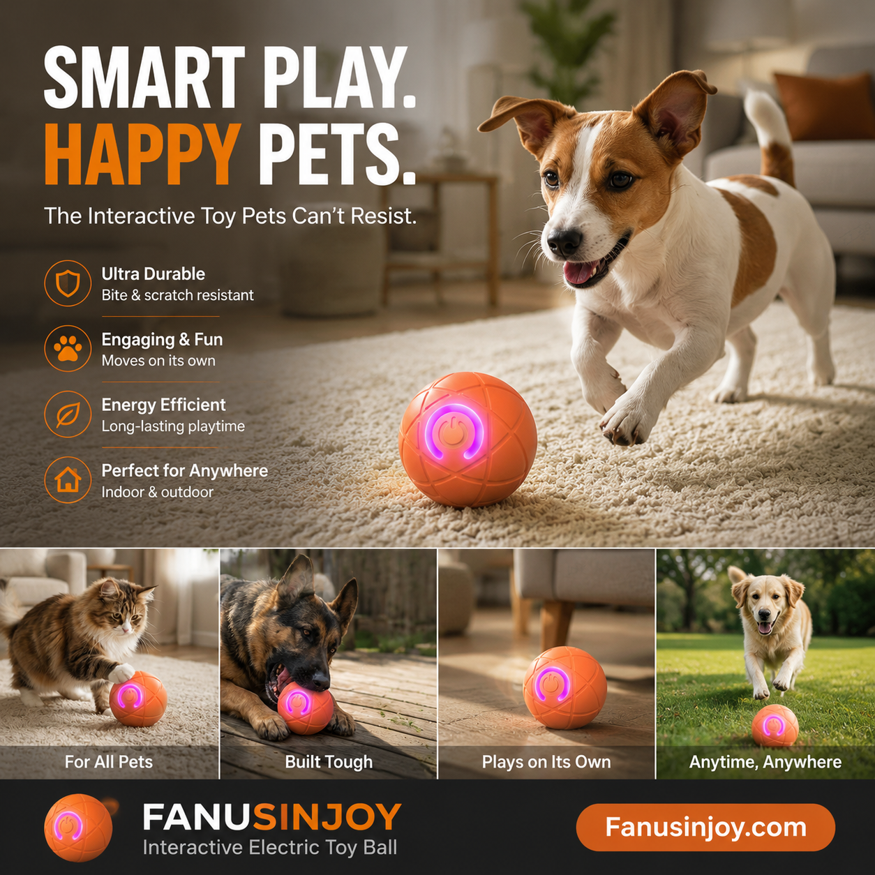 🥳2026 HOT SALE🥳💞50K+ SOLD!🐱🐶 50% OFF! Auto Bouncing Smart Pet Ball – Solo play companion, reduces anxiety & boredom. Durable & safe for small dogs & cats. USB rechargeable! 🐾✨