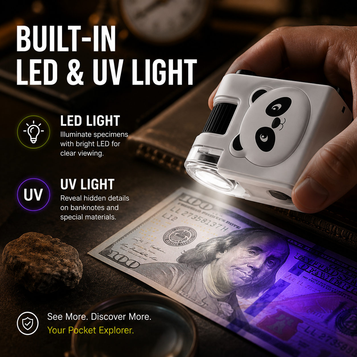🥳2026 HOT SALE🥳💞50K+ SOLD!📱🔬 50% OFF! Selling Fast – Portable Kids Microscope – Pocket‑sized, UV light for fun checks, clips to phone. Adventure in your pocket! 🎒⚡