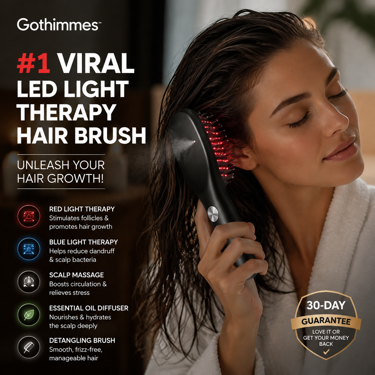 🥳2026 HOT SALE🥳💞50K+ SOLD! 💆‍♀️💡 50% OFF! #1 Viral LED Hair Brush – 4-in-1: red light stimulates follicles, blue light soothes scalp, massage boosts circulation & essential oils nourish. Just 10 mins a day – see results in 30 days! 🌿✨