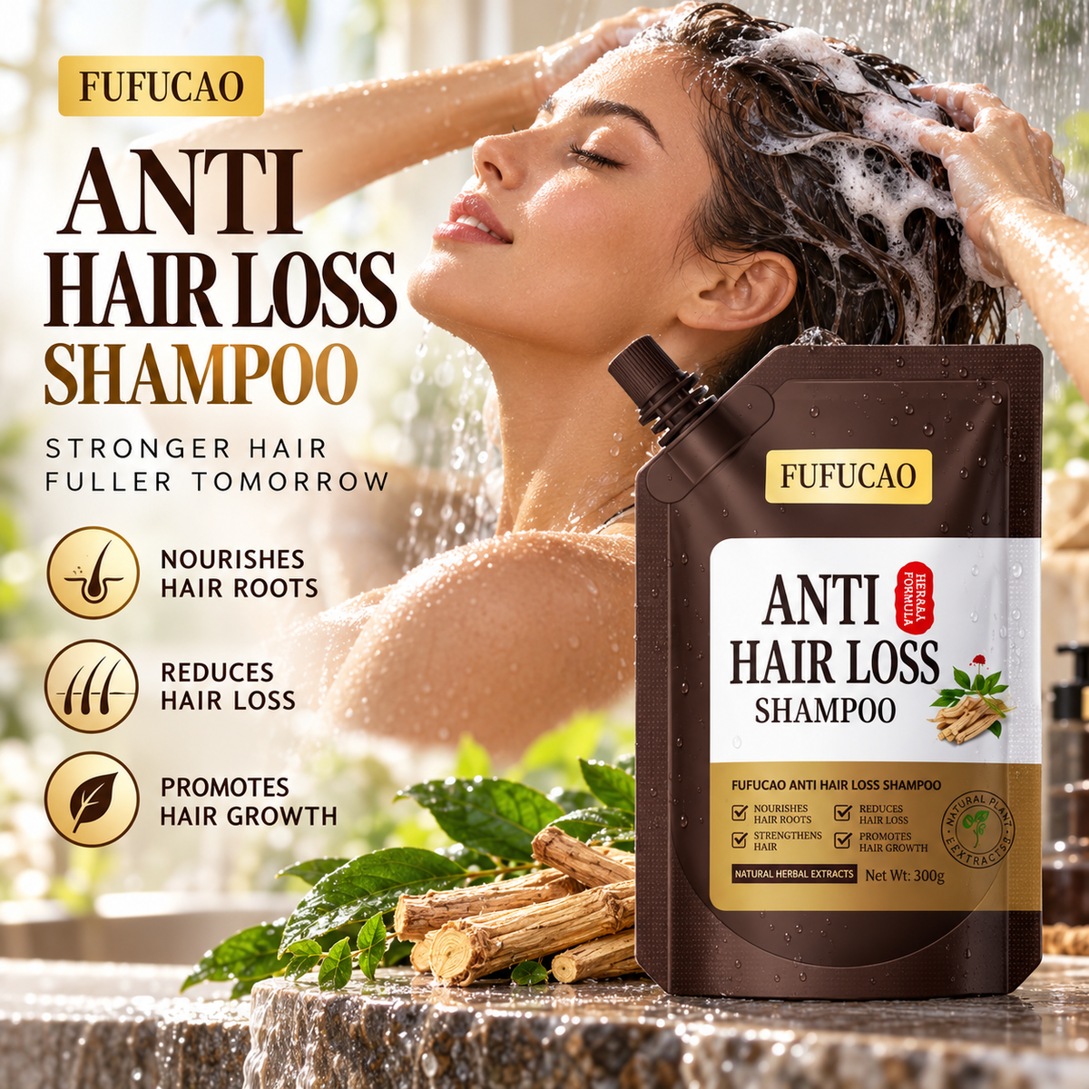 🥳2026 HOT SALE🥳💞50K+ SOLD! 🌿✨ 50% OFF! FUFUCAO Anti-Hair Loss Shampoo – natural herbal extracts nourish roots, reduce thinning & promote thicker growth. 300g! 💪💚