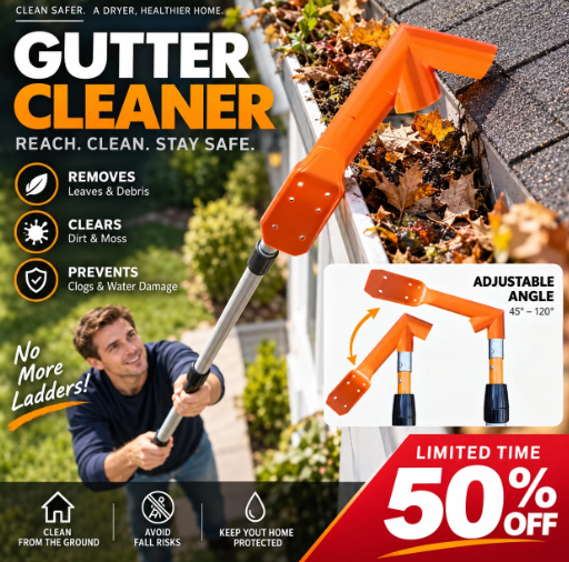 🥳2026 HOT SALE🥳💞50K+ SOLD! 🏠🛡️ 50% OFF! Gutter Cleaning Tool – clean from the ground, no ladders! Dual-angle head removes leaves & moss. Fits ACME poles! 🍂✅