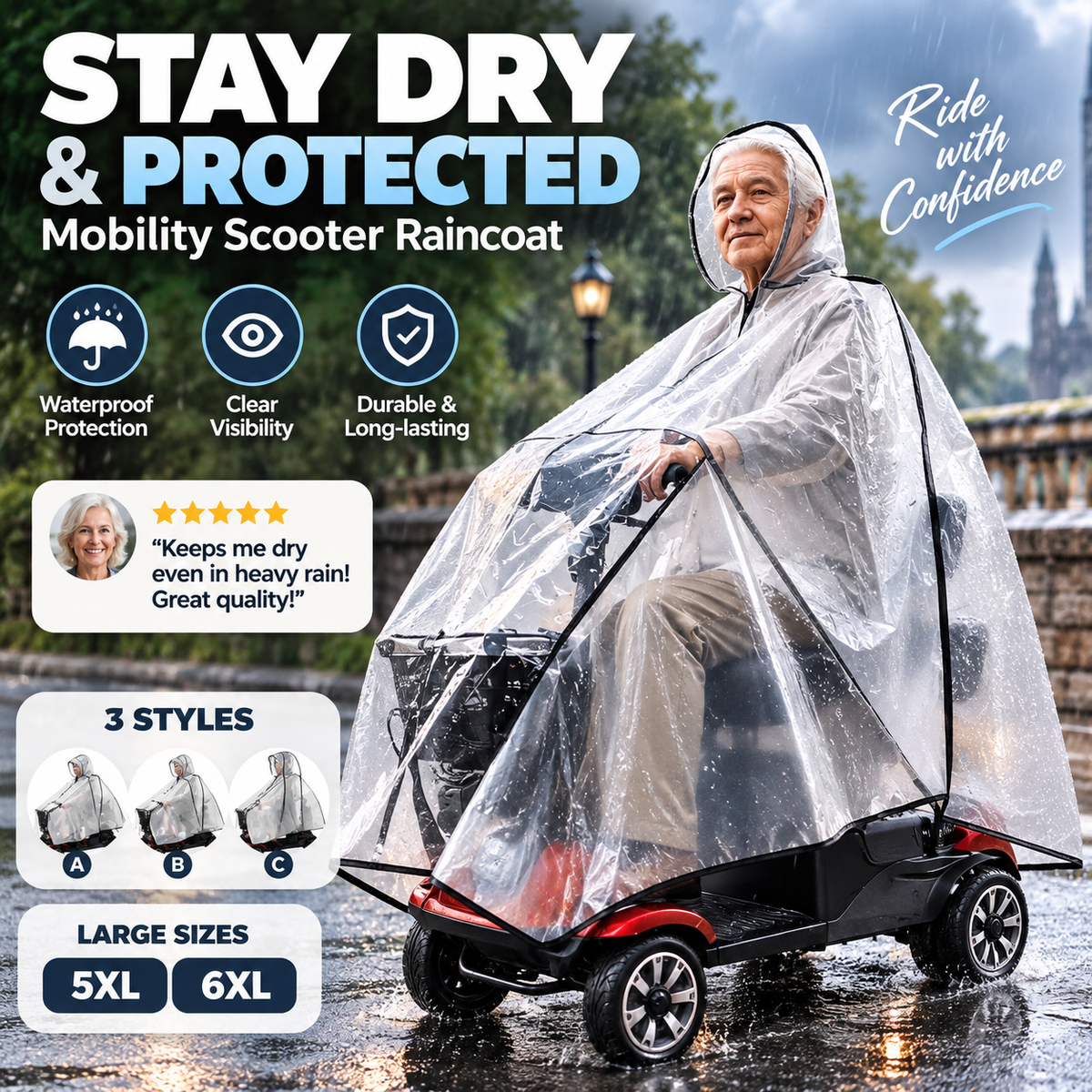 🥳2026 HOT SALE🥳💞50K+ SOLD! 🌧️♿ Waterproof Raincoat for Mobility Scooter Riders – transparent design for clear visibility, durable & sizes 5XL-6XL. Stay dry & safe on rainy rides! 🛡️✅