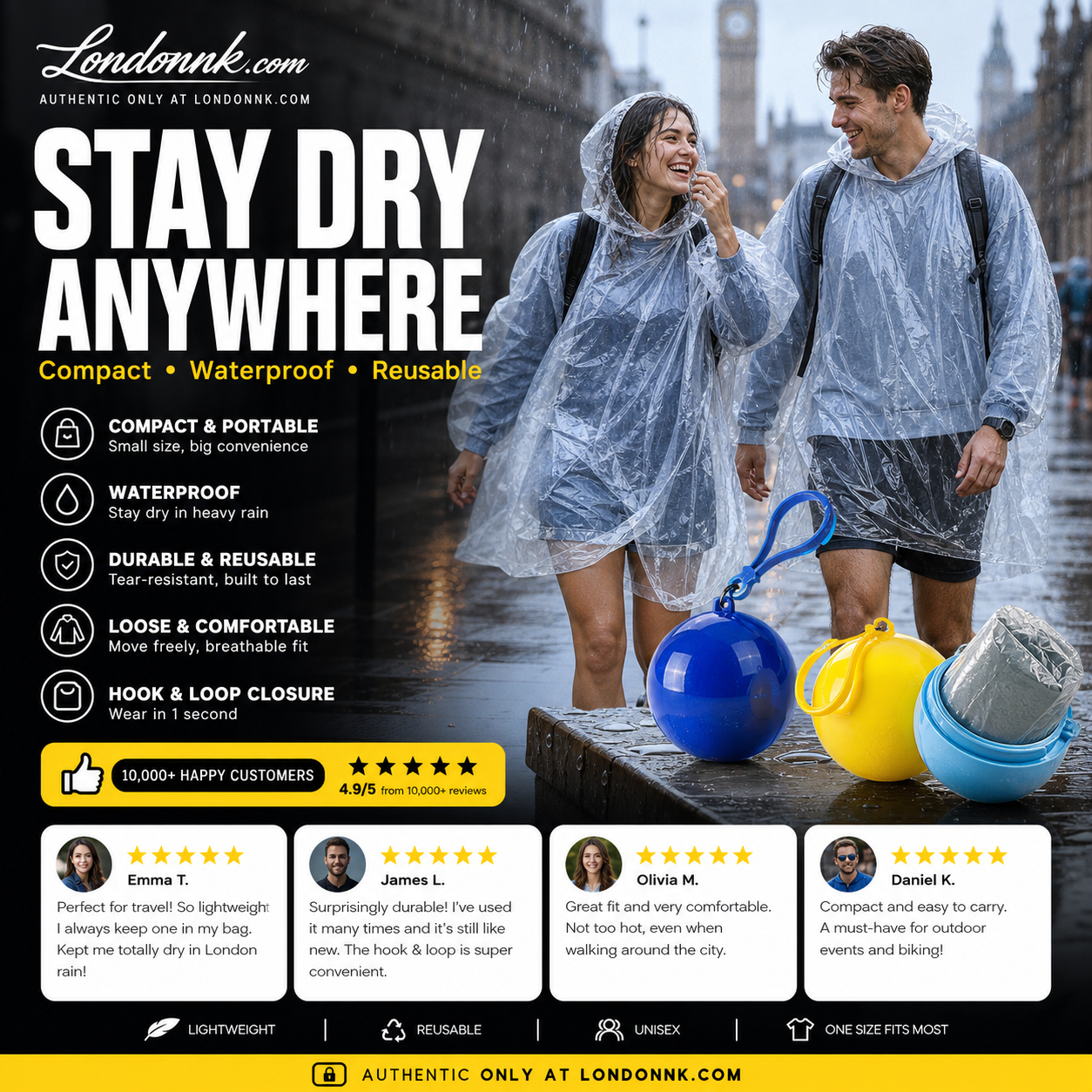 🥳2026 HOT SALE🥳💞50K+ SOLD! ☔🎁 BUY 1 GET 1 FREE! Mini Ball Shape Disposable Raincoat – From £6.99! Ultra‑compact ball packaging fits in any bag, purse or glove box. Waterproof & easy to use – always ready for sudden showers! 🌧️✨