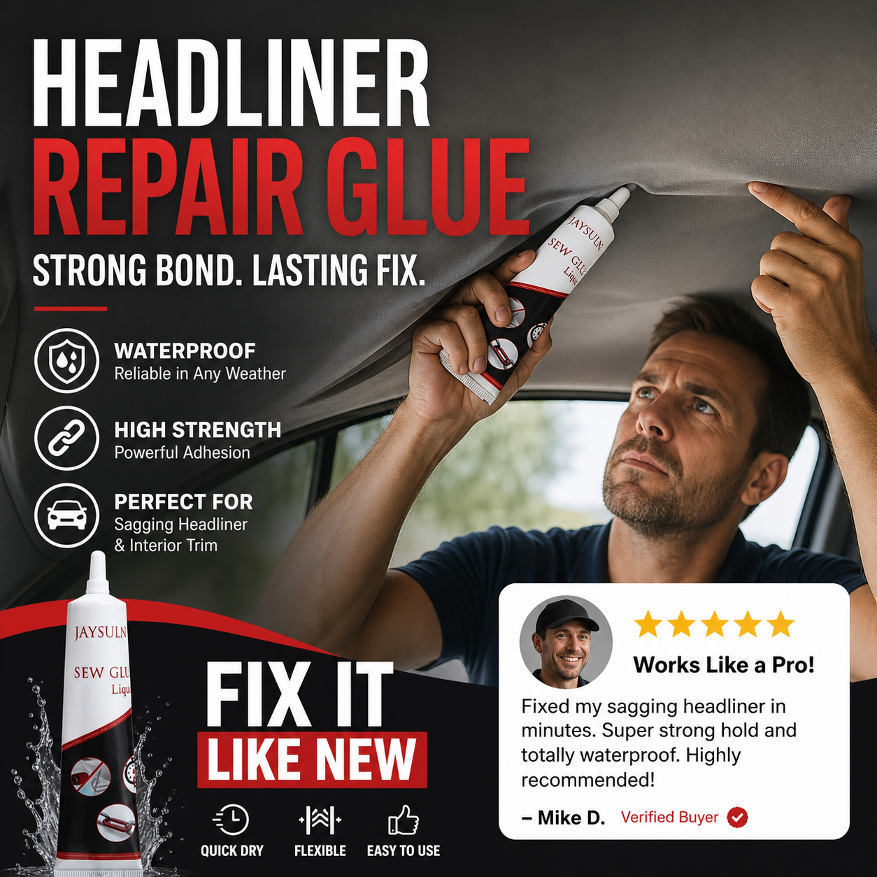🥳2026 HOT SALE🥳💞50K+ SOLD!🚗🛠️ 50% OFF! Waterproof Car Headliner Repair Glue – High strength adhesive for sagging ceilings & interiors. Fix it yourself – no expensive garage bills! 💰✨