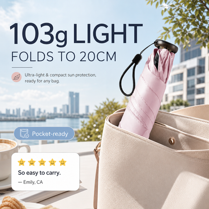 🥳2026 HOT SALE🥳💞50K+ SOLD!☂️☀️ 50% OFF! Ultra‑Light Compact Umbrella – 103g, UPF 50+, blocks 99.9% UV. Fits pocket, rain & shine. Your tiny shade! 🌂✨