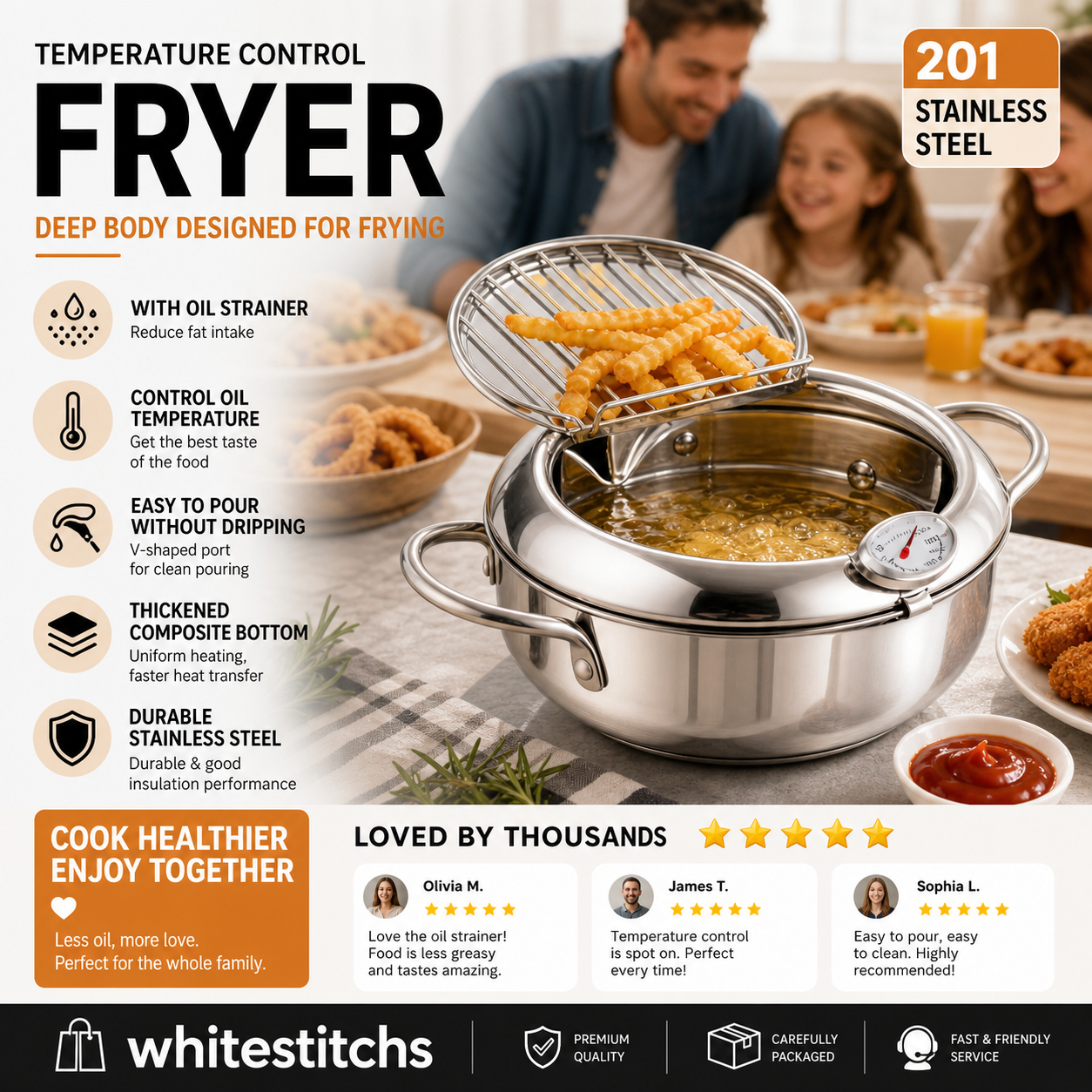 🥳2026 HOT SALE🥳💞50K+ SOLD! 🍤🔥 50% OFF! 201 Stainless Steel Tempura Fryer – Thermometer for precise oil control, removable drain rack reduces fat. Deep body, even heating – perfect crispy results every time! 🍟✨