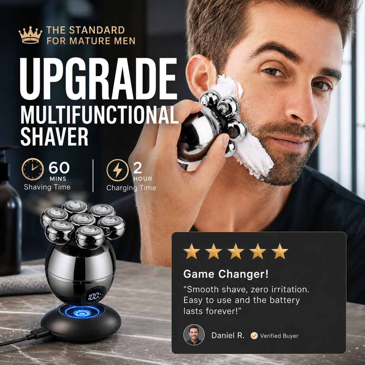 🥳2026 HOT SALE🥳💞50K+ SOLD! 🧔⚡ 50% OFF! Upgrade Multifunctional Shaver – 7D floating close shave, 5 attachments, wireless charging & LED display. Wet & dry, easy clean! 🛡️💪