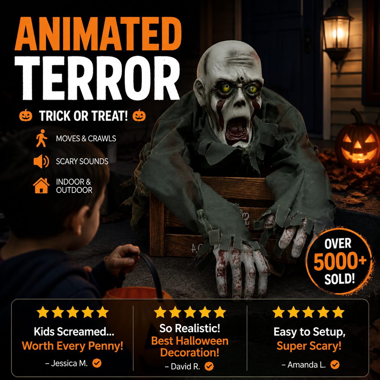 🥳2026 HOT SALE🥳💞50K+ SOLD! 👻🔊 50% OFF! Halloween Crawling Ghost Prop – Motion‑activated, spooky sounds & glowing eyes. 110cm realistic zombie – perfect for yard, graveyard & party scenes! 🎃✨