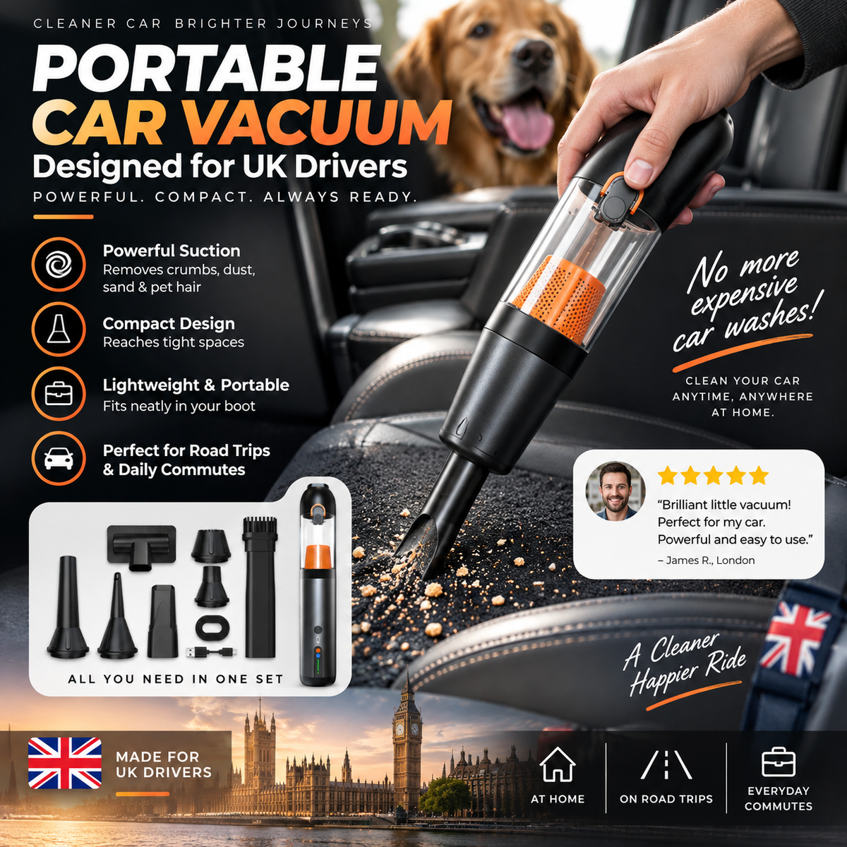 🥳2026 HOT SALE🥳💞50K+ SOLD! 🚗💨 50% OFF! Portable Handheld Car Vacuum – 120W cordless, 20000Pa suction, 2-in-1 vacuum & blower. Lightweight 470g, quiet 50dB. Deep clean cars & home! 🛡️✅