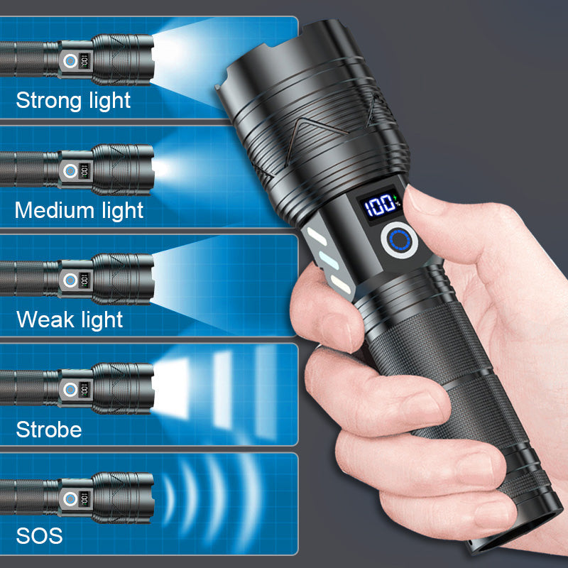 🥳2026 HOT SALE🥳💞50K+ SOLD! 🔦✨ 50% OFF! Rechargeable High-Lumens Flashlight – 500m beam, 5 modes, 5000mAh power bank, IPX65 waterproof. Never get caught in the dark! 🛡️💪