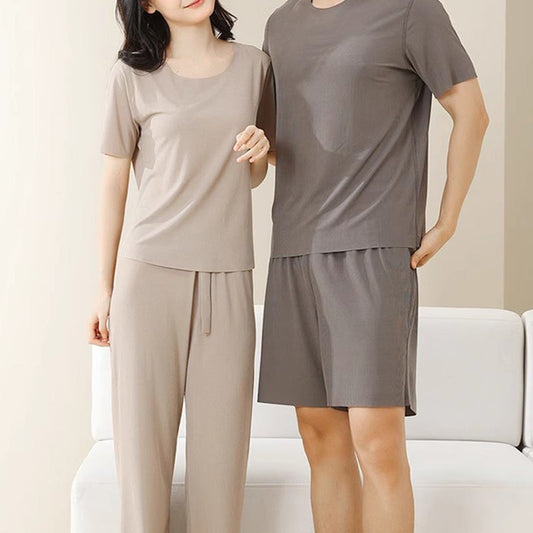 Pyjama d'été pour couples en soie glacée avec sensation de fraîcheur