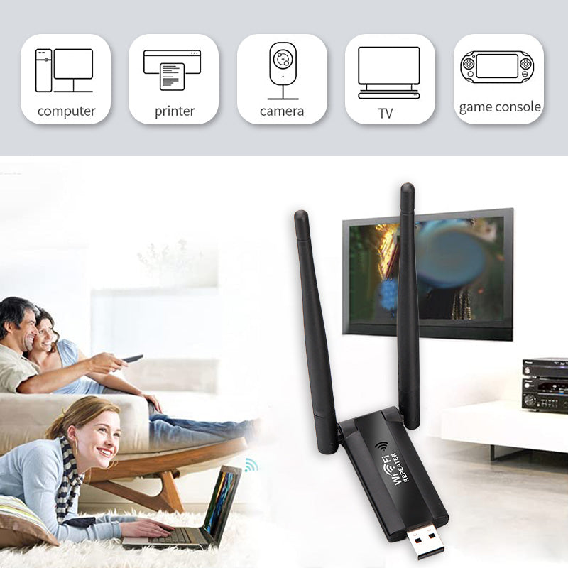 🥳2026 HOT SALE🥳💞50K+ SOLD! 📶🏠 USB WiFi Booster – extends your WiFi to every room, garden & upstairs. 300Mbps speed, dual antenna, no more dead zones – stream & browse anywhere at home! 🚀✅
