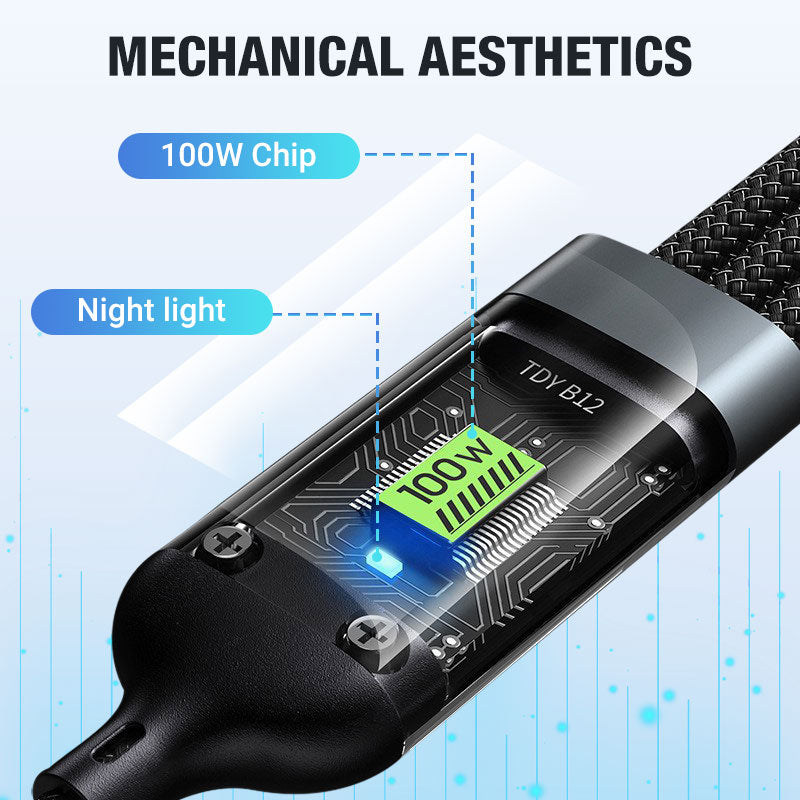 🎅Christmas Pre-sale ✨ Transparent Luminous 3-in-1 Fast Charging Cable - USB-C/Micro-USB with LED Power Indicator & Nylon Braiding 📱💫