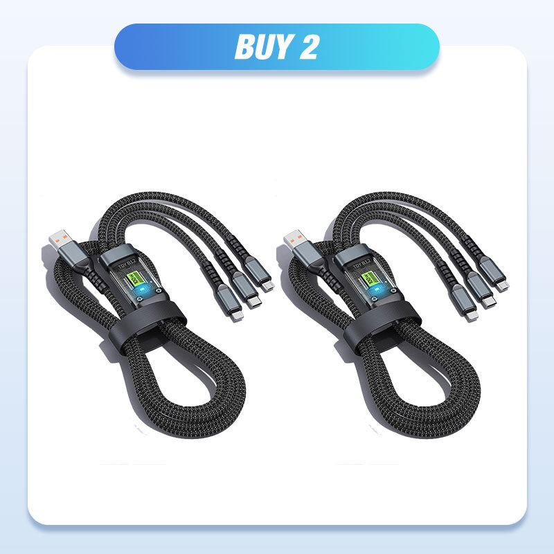 🎅Christmas Pre-sale ✨ Transparent Luminous 3-in-1 Fast Charging Cable - USB-C/Micro-USB with LED Power Indicator & Nylon Braiding 📱💫