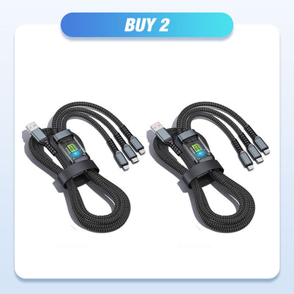 🎅Christmas Pre-sale ✨ Transparent Luminous 3-in-1 Fast Charging Cable - USB-C/Micro-USB with LED Power Indicator & Nylon Braiding 📱💫