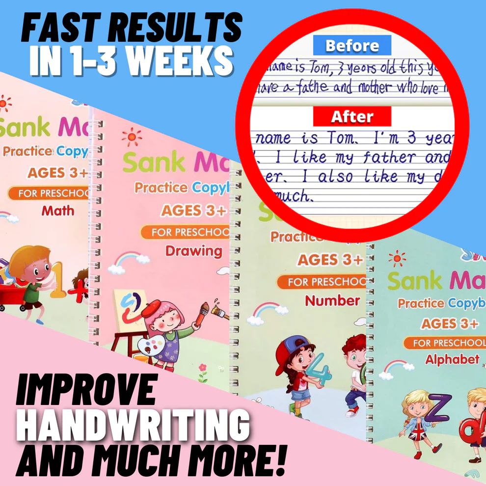 🥳2026 HOT SALE🥳💞50K+ SOLD!📚🖍️ 50% OFF! 4‑in‑1 Reusable Learning Books – Handwriting, numbers, drawing & motor skills. Magic vanishing ink – wipe & try again! Perfect for ages 2+. 💪✨