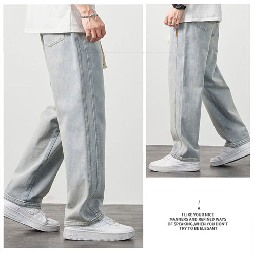 🥳2026 HOT SALE🥳💞50K+ SOLD!💥🕊️ 50% OFF! Men's Loose Straight Jeans – Roomy & relaxed all day! Easy elastic waist, no tight squeeze. Classic straight leg, moves with you. Perfect for everyday wear. 👖✨