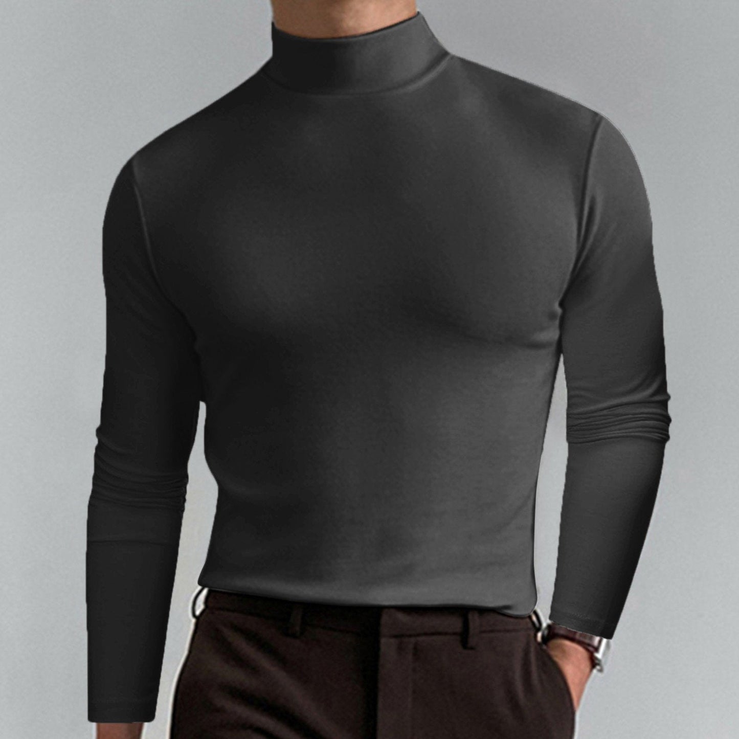 🔥 Men's High Neck Slim Fit T-Shirt - Stretchy & Breathable for Gym or Casual, Modern Style & Comfort 🏃‍♂️📦
