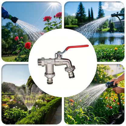 Universal Stainless Steel Double Outlet Garden Water Faucet