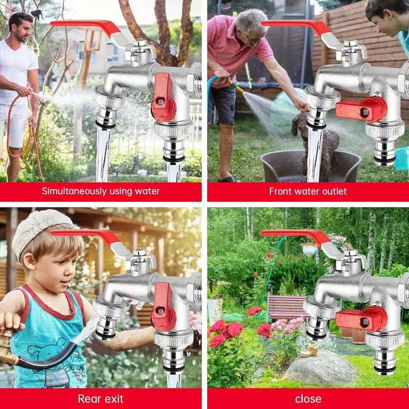 Universal Stainless Steel Double Outlet Garden Water Faucet