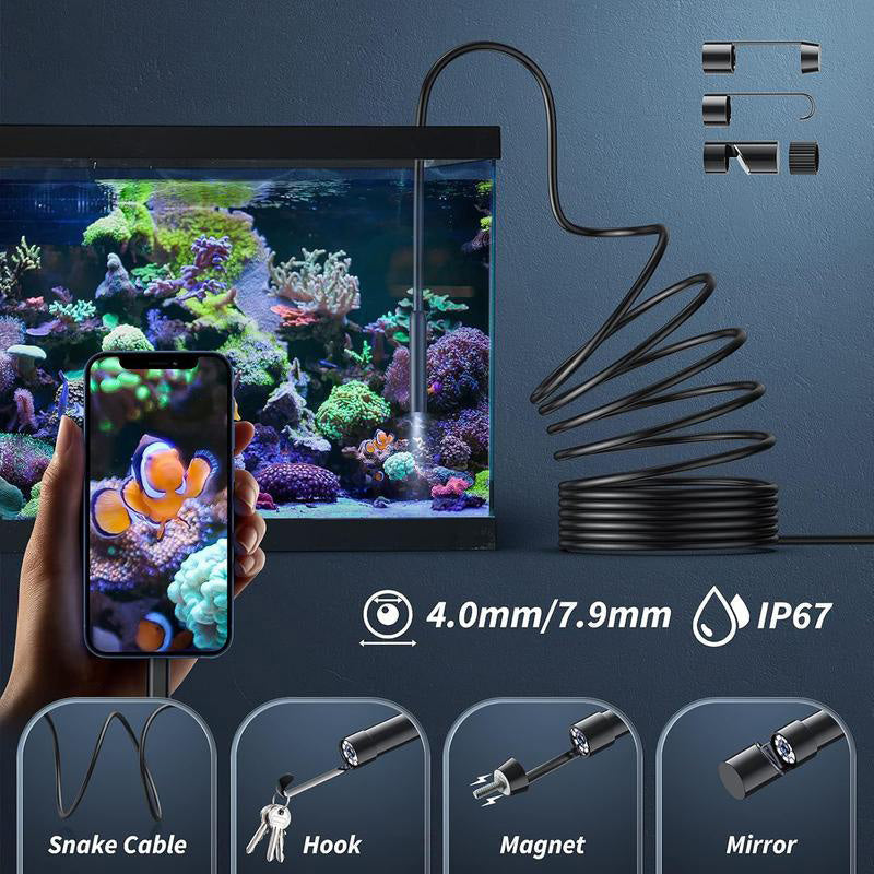 🥳2026 HOT SALE🥳💞50K+ SOLD! 📱🔍 50% OFF! Waterproof HD Endoscope Camera – 200W HD, 8mm probe. Type-C/Micro/Lightning – plug & play with 99% phones. Ideal for tight spaces! 🔌✨