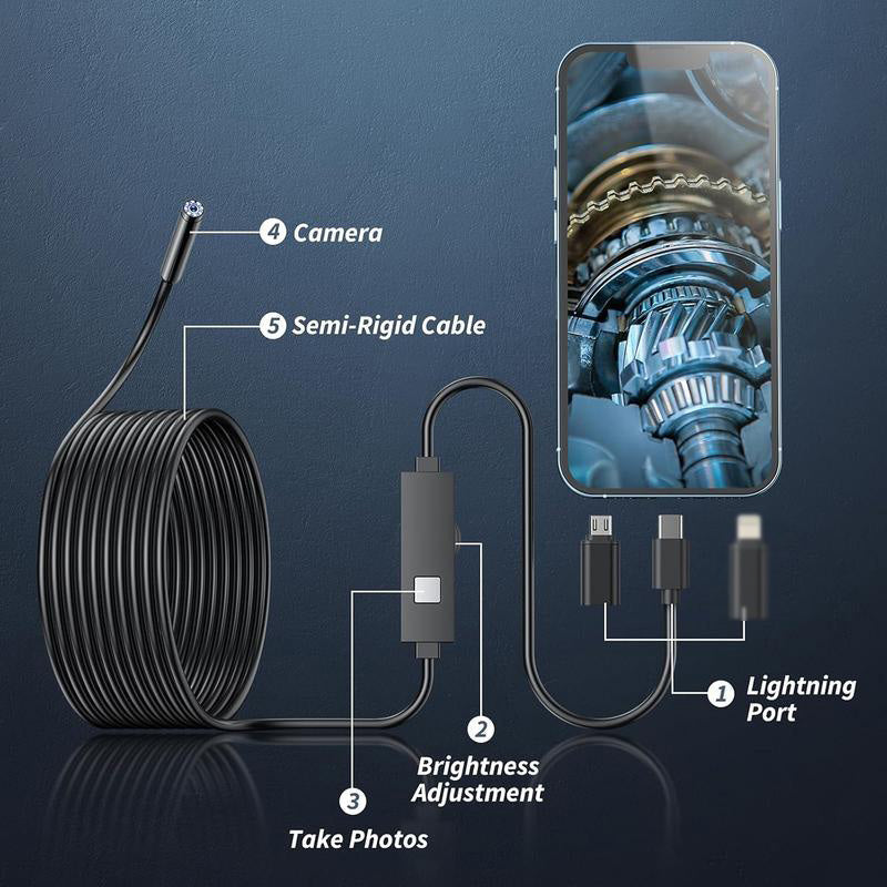 🥳2026 HOT SALE🥳💞50K+ SOLD! 📱🔍 50% OFF! Waterproof HD Endoscope Camera – 200W HD, 8mm probe. Type-C/Micro/Lightning – plug & play with 99% phones. Ideal for tight spaces! 🔌✨