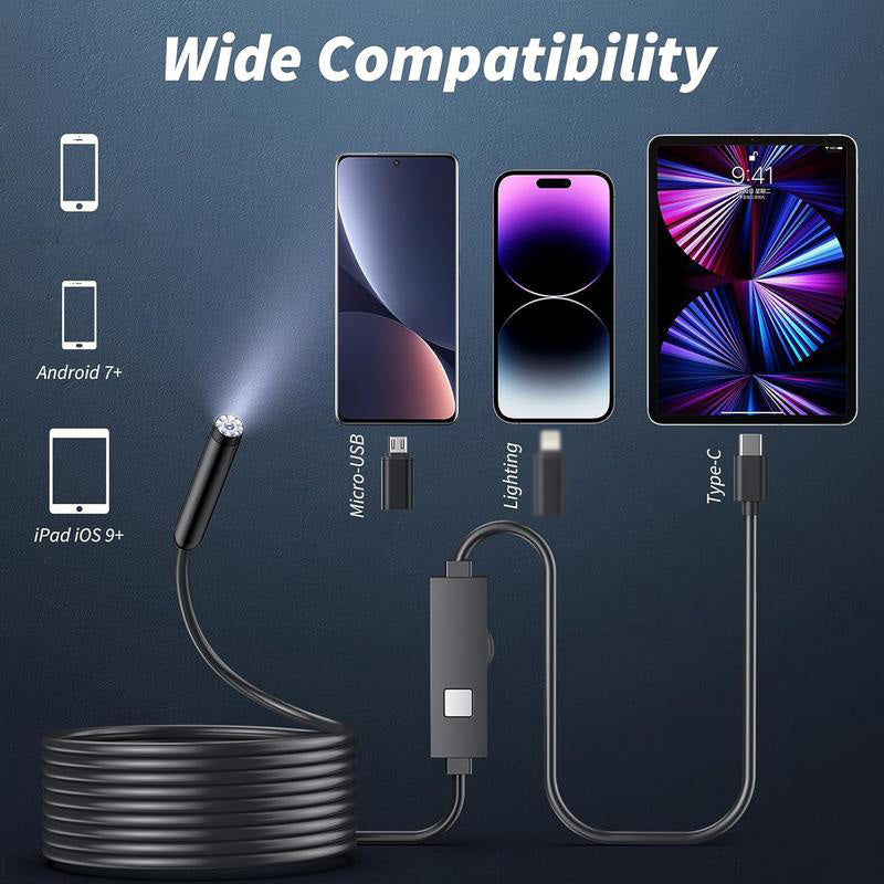 🥳2026 HOT SALE🥳💞50K+ SOLD! 📱🔍 50% OFF! Waterproof HD Endoscope Camera – 200W HD, 8mm probe. Type-C/Micro/Lightning – plug & play with 99% phones. Ideal for tight spaces! 🔌✨