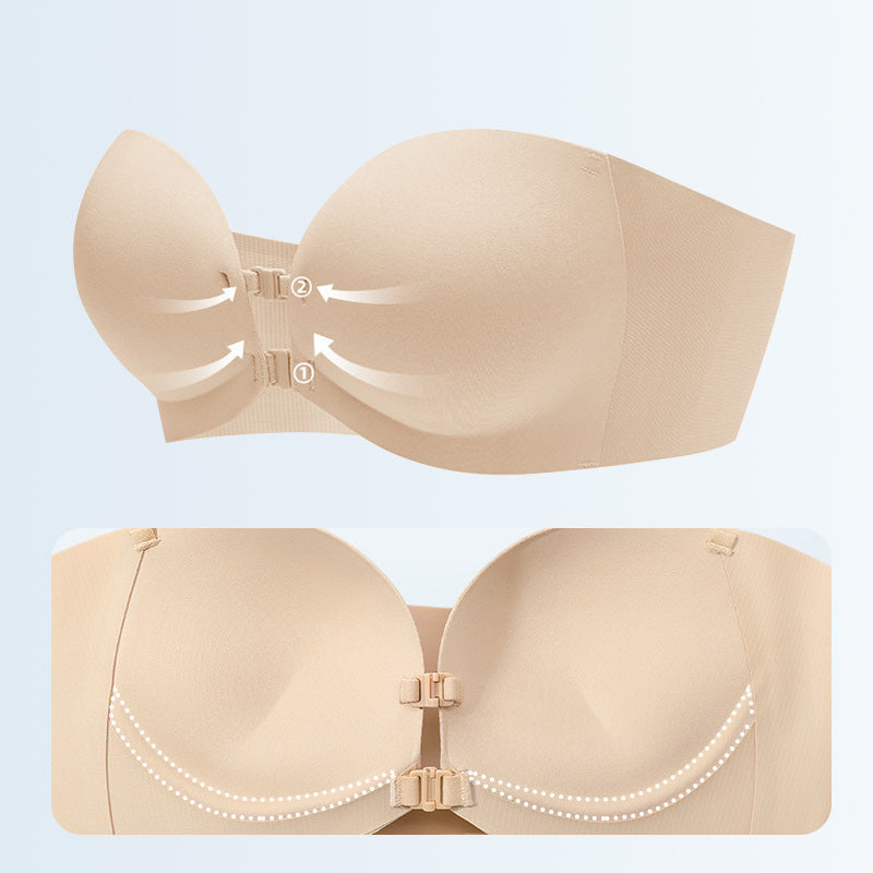 🥳2026 HOT SALE🥳💞50K+ SOLD!🩱🌸 50% OFF! Removable Straps Wire‑Free Gathering Bra – Strapless, halter, classic & criss‑cross in one. Front closure, breathable nylon – comfort meets versatility! 💃✨