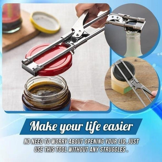 🥳2026 HOT SALE🥳💞50K+ SOLD! 🥚🌀 50% OFF! Adjustable Stainless Steel Jar & Bottle Opener – toothed grip, anti-slip lock, fits lids up to 10cm. Less effort, easier opening! 🛡️💪