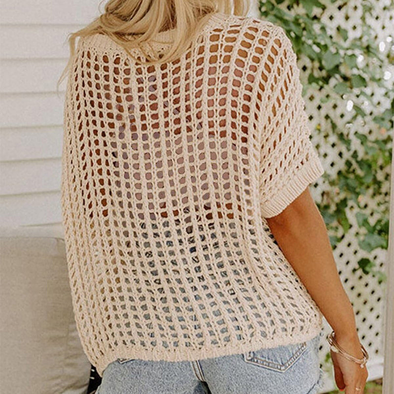 🥳2026 HOT SALE🥳💞50K+ SOLD!💥🌊💨 50% OFF! Short Sleeve Crochet Pullover – Casual hollow‑out knit, ideal beach cover‑up. Breezy & light, easy to layer. Sizes S‑XXL. Your summer essential. 👙✅