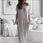 🥳2026 HOT SALE🥳💞50K+ SOLD!🌸💨 50% OFF! Casual Solid Color Short-Sleeve Dress – Wide neckline, can be worn off-shoulder. Loose silhouette keeps you cool. Perfect for beach or city. 👙✅