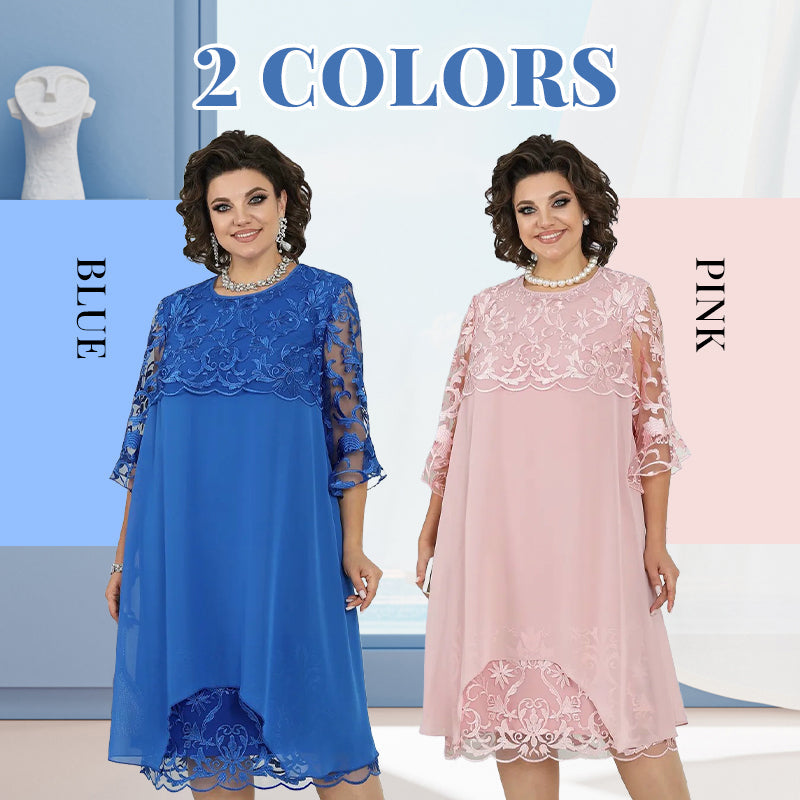 🥳2026 HOT SALE🥳💞50K+ SOLD!👗💨 40% OFF! Sheer Lace Midi Dress – Flattering round neck, soft & wrinkle-resistant. Sheer sleeves add elegance. Pink & blue, sizes up to 5XL. Every curve celebrated. 🎀✅