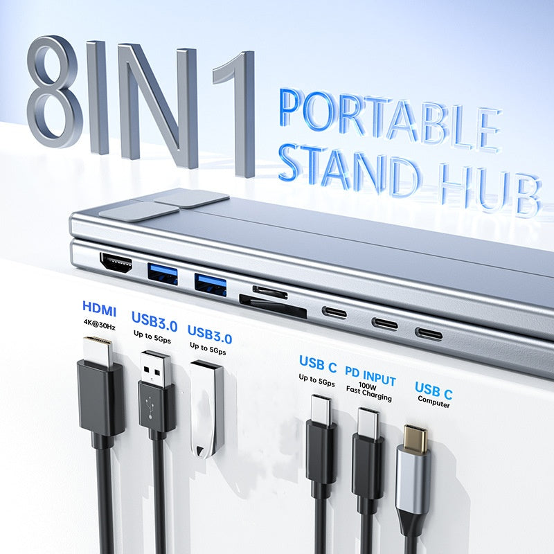 🥳2026 HOT SALE🥳💞50K+ SOLD!💥🏠⚡ 50% OFF! Laptop Stand with 8‑Port Hub – 4K HDMI, USB 3.0, card reader. Ergonomic lift, supports up to 44lbs. Work or stream in comfort. 🛋️💻