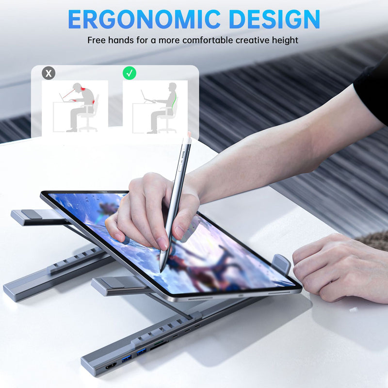 🥳2026 HOT SALE🥳💞50K+ SOLD!💥🏠⚡ 50% OFF! Laptop Stand with 8‑Port Hub – 4K HDMI, USB 3.0, card reader. Ergonomic lift, supports up to 44lbs. Work or stream in comfort. 🛋️💻