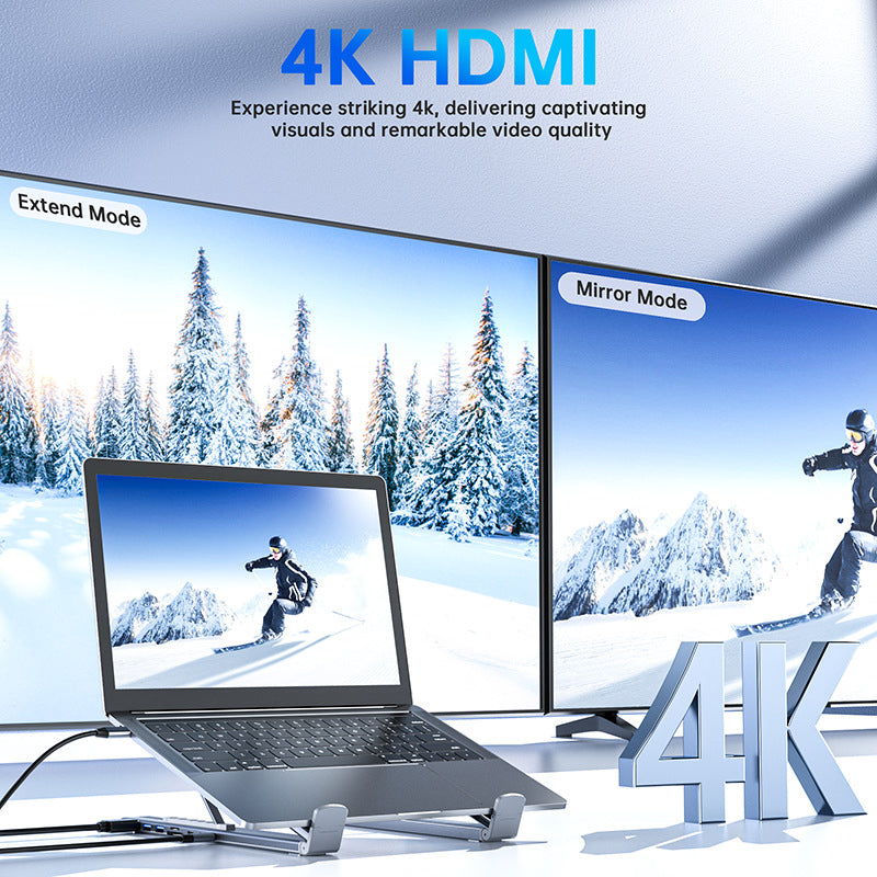 🥳2026 HOT SALE🥳💞50K+ SOLD!💥🏠⚡ 50% OFF! Laptop Stand with 8‑Port Hub – 4K HDMI, USB 3.0, card reader. Ergonomic lift, supports up to 44lbs. Work or stream in comfort. 🛋️💻