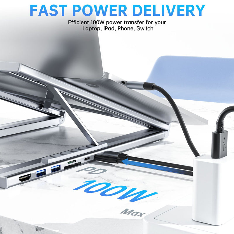 🥳2026 HOT SALE🥳💞50K+ SOLD!💥🏠⚡ 50% OFF! Laptop Stand with 8‑Port Hub – 4K HDMI, USB 3.0, card reader. Ergonomic lift, supports up to 44lbs. Work or stream in comfort. 🛋️💻