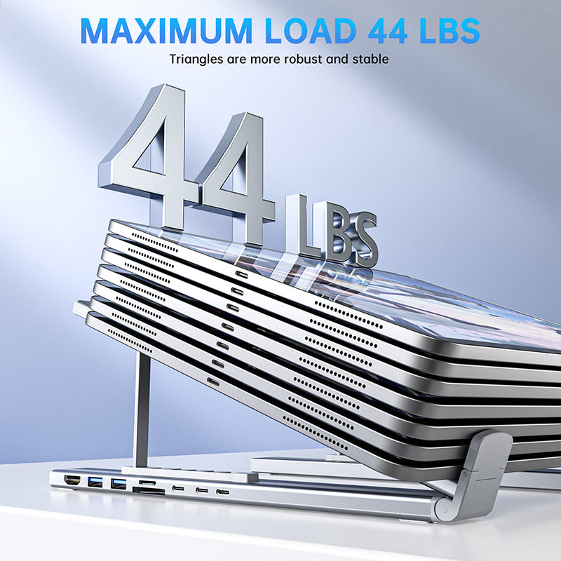 🥳2026 HOT SALE🥳💞50K+ SOLD!💥🏠⚡ 50% OFF! Laptop Stand with 8‑Port Hub – 4K HDMI, USB 3.0, card reader. Ergonomic lift, supports up to 44lbs. Work or stream in comfort. 🛋️💻