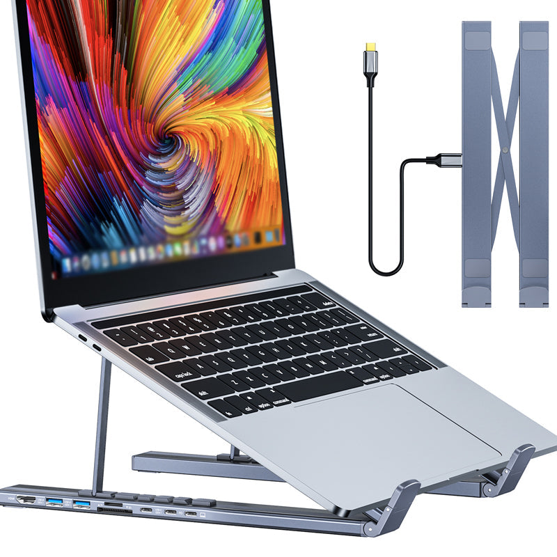 🥳2026 HOT SALE🥳💞50K+ SOLD!💥🏠⚡ 50% OFF! Laptop Stand with 8‑Port Hub – 4K HDMI, USB 3.0, card reader. Ergonomic lift, supports up to 44lbs. Work or stream in comfort. 🛋️💻