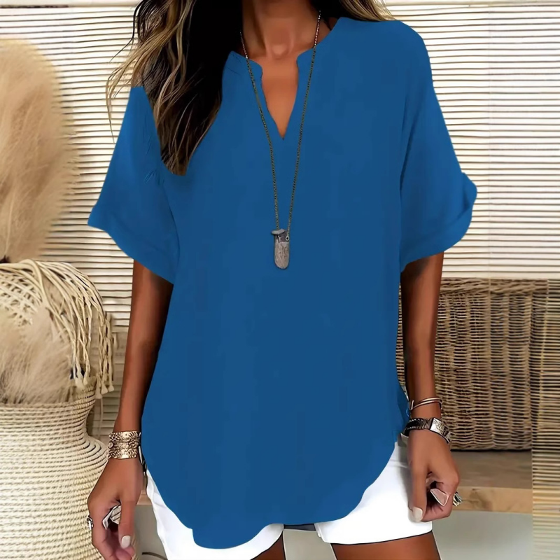 🥳2026 HOT SALE🥳💞50K+ SOLD!👕🌸  50% OFF! Fashion Loose Short Sleeve Top – Flattering V-notch, modern hem. Soft & airy for warm days. Effortless style in 5 colours. 👗🕊️