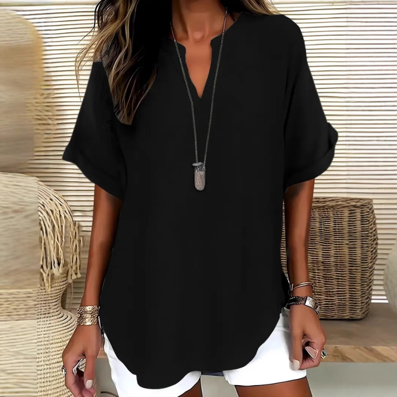 🥳2026 HOT SALE🥳💞50K+ SOLD!👕🌸  50% OFF! Fashion Loose Short Sleeve Top – Flattering V-notch, modern hem. Soft & airy for warm days. Effortless style in 5 colours. 👗🕊️