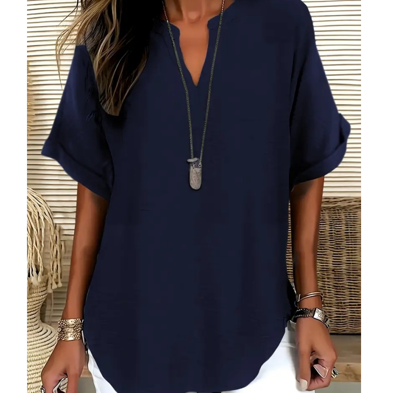 🥳2026 HOT SALE🥳💞50K+ SOLD!👕🌸  50% OFF! Fashion Loose Short Sleeve Top – Flattering V-notch, modern hem. Soft & airy for warm days. Effortless style in 5 colours. 👗🕊️
