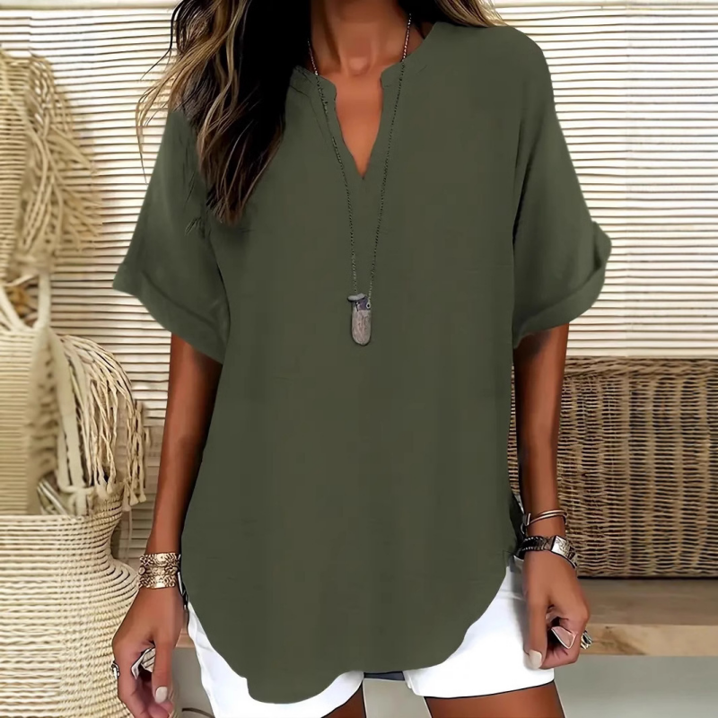 🥳2026 HOT SALE🥳💞50K+ SOLD!👕🌸  50% OFF! Fashion Loose Short Sleeve Top – Flattering V-notch, modern hem. Soft & airy for warm days. Effortless style in 5 colours. 👗🕊️