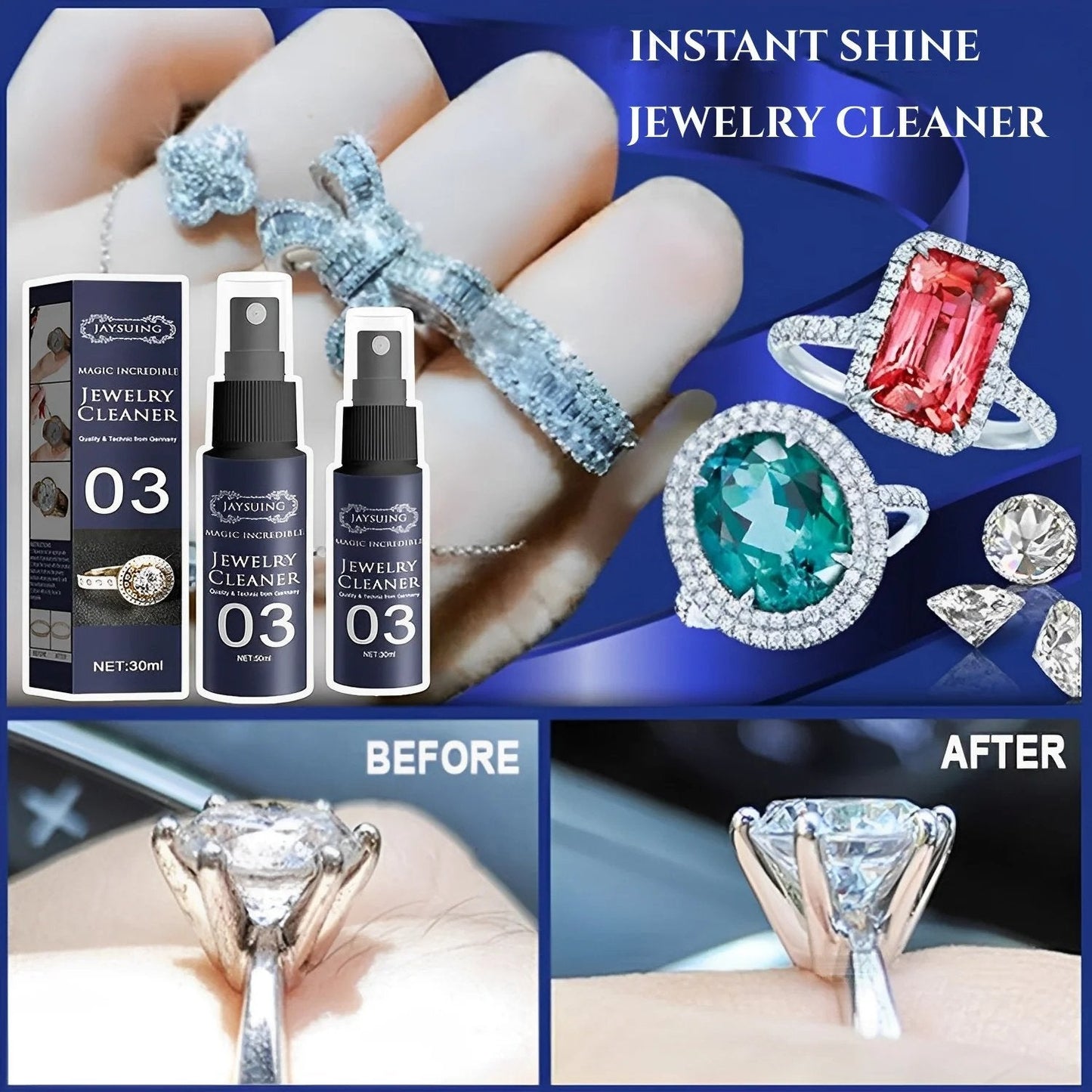 🥳2026 HOT SALE🥳💞50K+ SOLD!💦🔮50% OFF! Jewelry Cleaner Spray – Restores shine in 1 minute. No ammonia, non‑toxic. Safe for gold, silver & diamonds. 💍💎