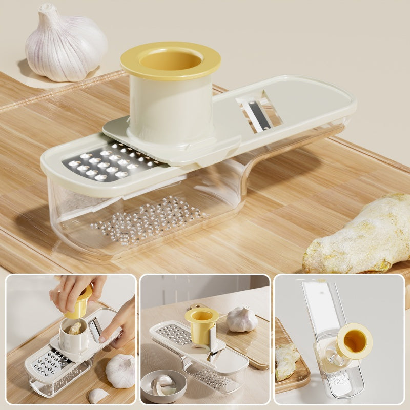 🥳2026 HOT SALE🥳💞50K+ SOLD!🥔🔪 50% OFF! 3‑in‑1 Mandoline Slicer with Container – Slice, shred & mash with built‑in hand guard. 304 stainless steel blades, dishwasher safe – safe for seniors! 🛡️✨