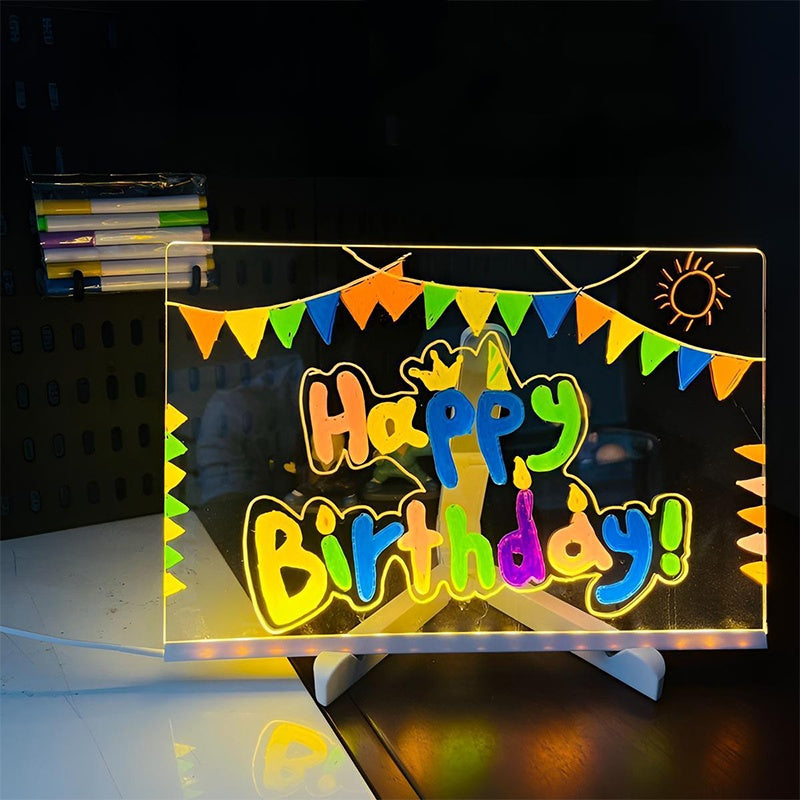 🥳2026 HOT SALE🥳💞50K+ SOLD! ✨🖊️ Erasable Light-Up Acrylic Drawing & Message Board – edge-lit glow, wipe & reuse, trace letters & shapes, doubles as phone stand! 🏠✅