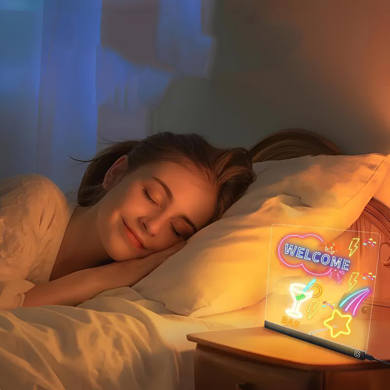 🥳2026 HOT SALE🥳💞50K+ SOLD! ✨🖊️ Erasable Light-Up Acrylic Drawing & Message Board – edge-lit glow, wipe & reuse, trace letters & shapes, doubles as phone stand! 🏠✅