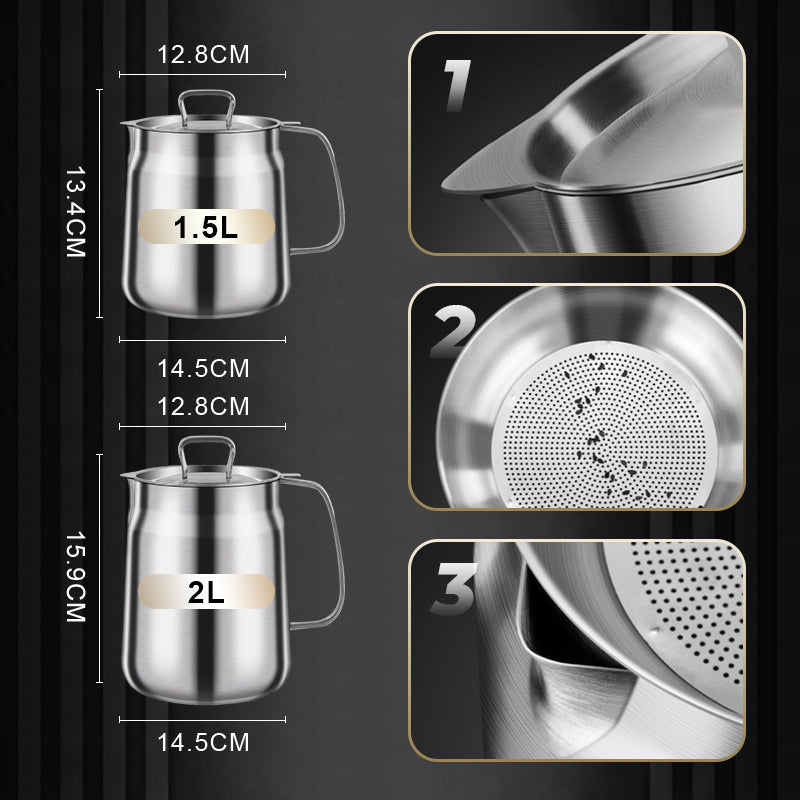 🥳2026 HOT SALE🥳💞50K+ SOLD!♻️🧑‍🍳 50% OFF! Multi‑Function Stainless Steel Oil Filter Container – Large capacity, reusable filter. Saves oil, keeps cooking clean & healthy. A kitchen must‑have! 🔥✨